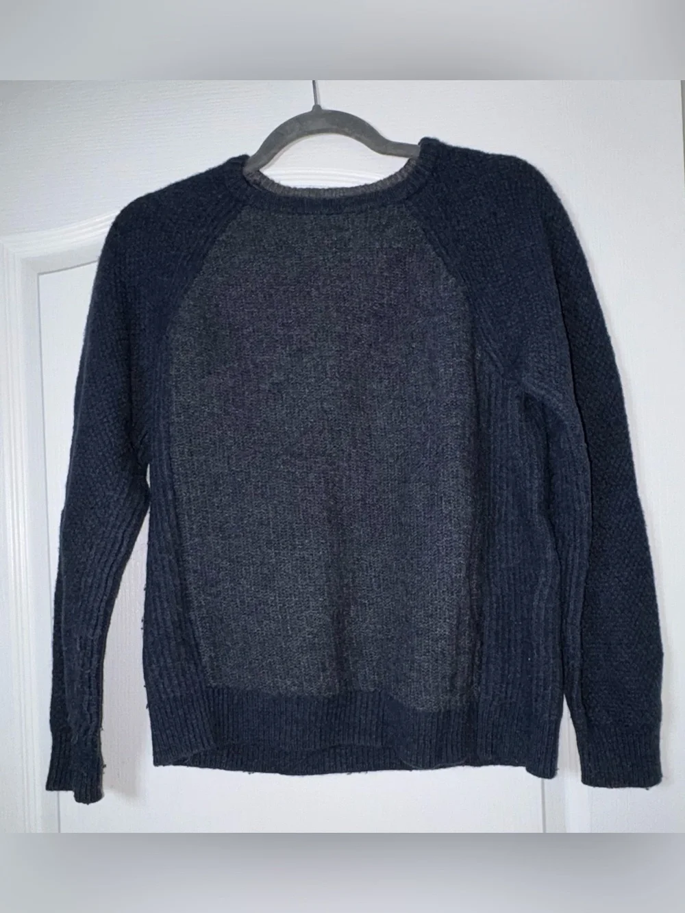 Wool Men's Two-Tone Crewneck Sweater in Charcoal & Navy